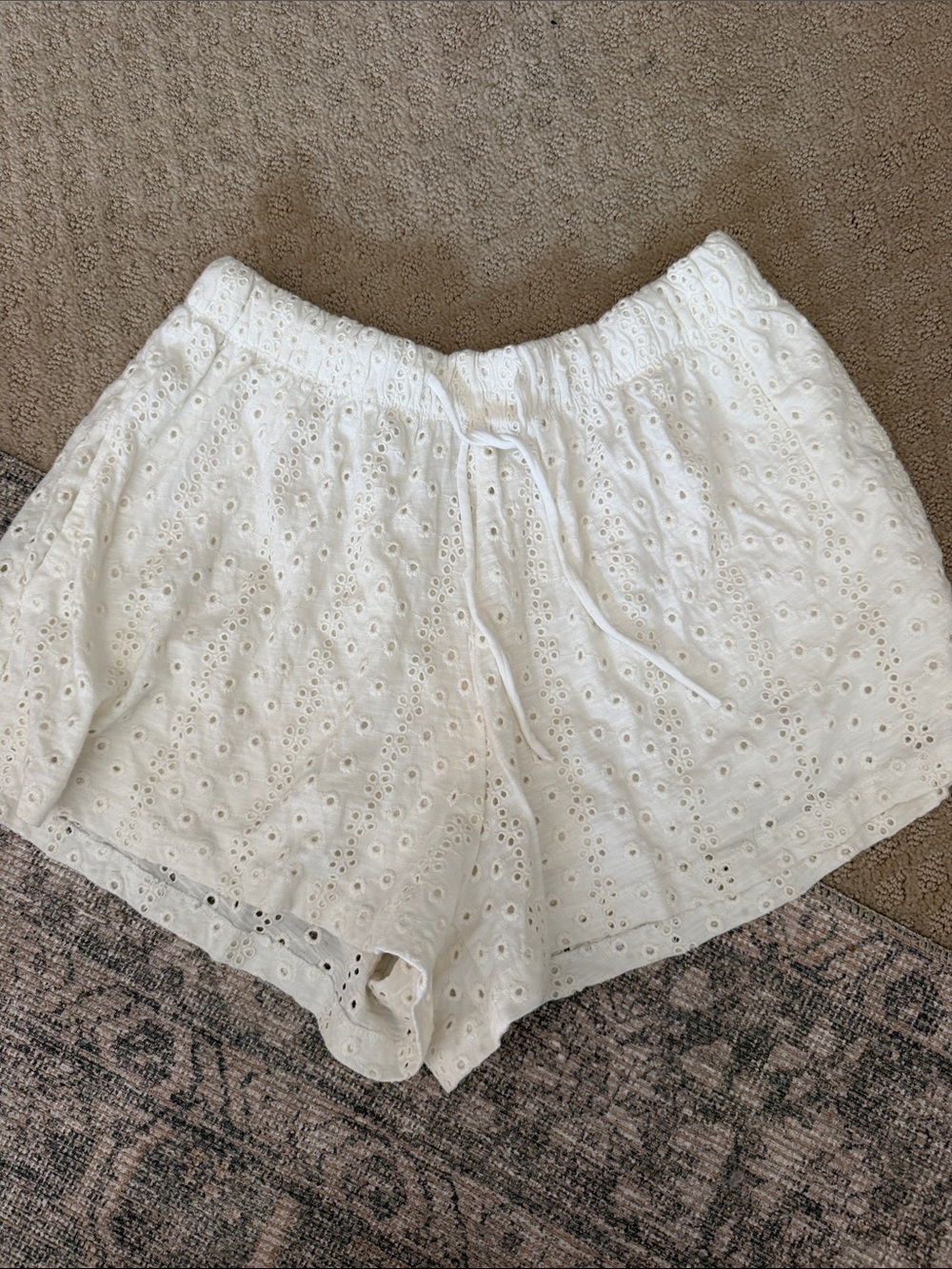 Z Supply White Eyelet High-Waist Drawstring Shorts